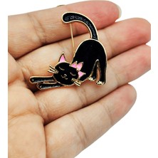 BB Bi Butik Shop Lucky Stretch Siyah Kedi Broş – Şans ve Zarafet Simgesi