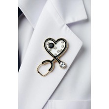 BB Bi Butik Shop Kalp Formlu Steteskop Tasarım Taşlı Doktor Hemşire Broşu