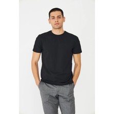 White Stone Siyah Basic Bisiklet Yaka Erkek T-Shirt