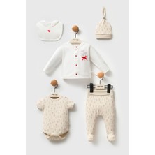 Moi Noi Kırmızı Fiyonk Detaylı Kokina 5'li Bebek Seti - Çiçek ve Kuş Desenli Hastane Çıkışı