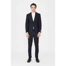 White Stone Lacivert Ince Çizgili Modern Slim Fit Klasik Yaka Takım Elbise