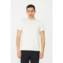 White Stone Ekru Basic Bisiklet Yaka Erkek T-Shirt