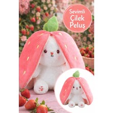 Toyfest Pembe Çilek Tavşan Peluş Oyuncak 35 cm Dönüşebilen Çilek Tavşan Yumuşak Peluş Çocuk Hediyesi