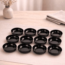 Sarkap Home 12'li Dondurmalık ve Çerezlik Seti - Parlak Siyah 10 cm Çap, 3.2 cm Yükseklik