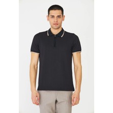 White Stone Siyah Fermuarlı Polo Yaka Erkek T-Shirt