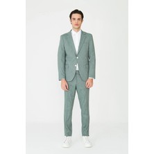 White Stone Yeşil Dokulu Modern Slim Fit Şehir Stili Takım Elbise