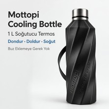Mottopi Soğutucu Saplı Termos Siyah– 1 L Cooling Bottle Dondur Doldur Soğut, Buzsuz Soğuk Su Termosu, Soğutucu Şişe, Taşınabilir Sıvı Soğutucu