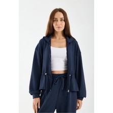 Win Moda Kadın Modal Kumaş Fermuarlı Eşofman Takımı Bel Büzgülü Baggy Pantolon Rahat Spor Takım 1530