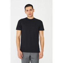 White Stone Siyah Basic Bisiklet Yaka Erkek T-Shirt