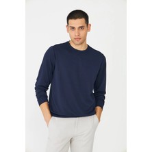 White Stone Lacivert Basic Bisiklet Yaka Erkek Sweatshirt
