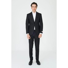 White Stone Siyah Ince Çizgili Modern Slim Fit Klasik Yaka Takım Elbise