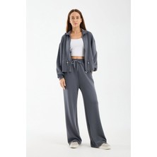 Win Moda Kadın Modal Kumaş Fermuarlı Eşofman Takımı Bel Büzgülü Baggy Pantolon Rahat Spor Takım 1530