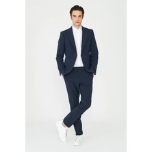 White Stone Lacivert Modern Slim Fit Ince Dokulu Kumaş Klasik Kesim Takım Elbise