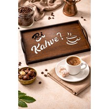 Marena Home Ahşap Kahve Servis Tepsisi 32X20 cm – Bi Kahve Dekoratif Sunum Tepsisi Kulplu