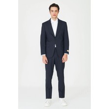 White Stone Lacivert Ince Dokulu Modern Slim Fit Klasik Yaka Premium Takım Elbise