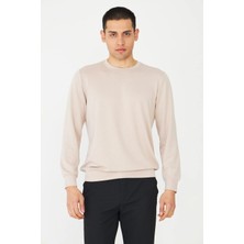 White Stone Bej Basic Bisiklet Yaka Erkek Sweatshirt