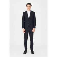 White Stone Lacivert Ince Çizgili Modern Slim Fit Klasik Yaka Takım Elbise