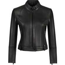 Derimod Maya Kadın Siyah Hakim Yaka Deri Ceket 26SGD5641U4