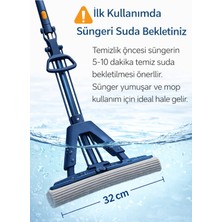 Fırsat Yolu Kelebek Mop - 2 Adet Pva Sünger - Çelik Sap Esnek Kullanım Temizlik Seti - Mavi - 135 cm