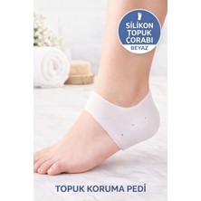 Toyfest Beyaz Renk 2'li Set Silikon Topuk Çorabı | Topuk Koruyucu Ped Çatlak Önleyici Jel Topuk Yastığı