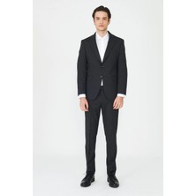 White Stone Koyu Gri Ince Dokulu Kumaş Modern Slim Fit Klasik Yaka Premium Takım Elbise