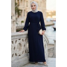 Hafsa Mina Robalı Piliseli Ayrobin Elbise Lacivert HM2872