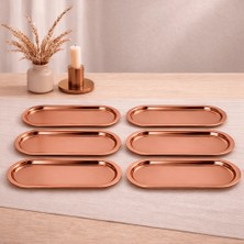 Sarkap Home 6'lı Bronz Oval Sunumluk Metal Servis Tepsisi