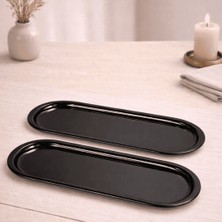 Sarkap Home 16x35 cm 2'li Oval Sunumluk Tepsi - Parlak Siyah