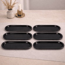 Sarkap Home 6'lı Parlak Siyah Oval Sunumluk Metal Servis Tepsisi