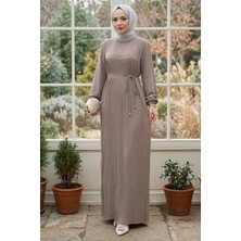 Hafsa Mina Robalı Piliseli Ayrobin Elbise Vizon HM2872