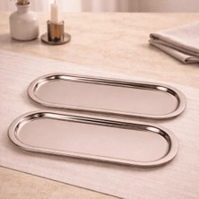 Sarkap Home 16x35 cm 2'li Oval Sunumluk Tepsi - Açık Bronz