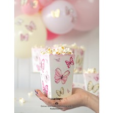 Partince 8 Adet Pembe Kelebek Tema Popcorn Patlamış Mısır Kutusu