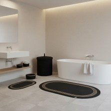 Comfort Craft Hasır / Jüt 5 Parça Hasır Çizgili Banyo Paspas Takımı | Kirli Sepeti | Oval Sepetler