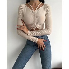 Modazeyosh Boyundan Askılı Büzgülü Crop