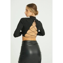 Modazeyosh Kadın Sırtı Lastikli Etnik Desen Crop