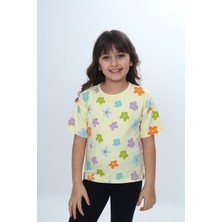 Toontoy Kız Çocuk Renkli Çiçek Baskılı Tişört