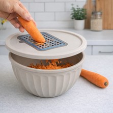 Homer 3'ü 1 Arada Rendeli ve Sıçratmaz Kapaklı Karıştırma Kabı 5 Lt - Büyük Boy Hamur ve Salata Hazırlama Kasesi