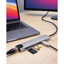 Savarga 8 Port Type C Hub USB HDMI RJ45 Sd Tf Kart Okuyucu Çoklayıcı