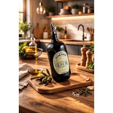 TheBRo 750ML Ahşap Stantlı Black Green Elite Serisi Siyah Ağırlık Dökücülü Cam Zeytinyağı Şişesi