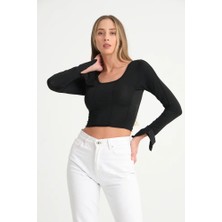 Modazeyosh Kadın Siyah Nervürlü Bluz