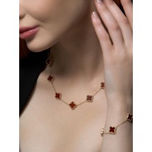 Ekinci Kuyumculuk 14 Ayar Altın Bordo Yonca Kolye 45CM