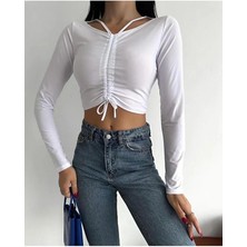 Modazeyosh Boyundan Askılı Büzgülü Crop