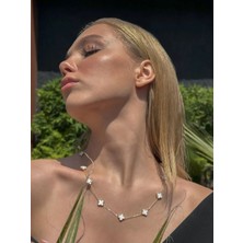 Ekinci Kuyumculuk 14 Ayar Altın Beyaz Yonca Kolye 40CM