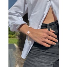 Ekinci Kuyumculuk 14 Ayar Altın Büyük Pembe Yonca Bileklik 16CM