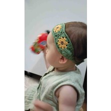 Kahvemavii Ayçiçek Motifli Yeşil Örgü  Bebek Saç Bandana