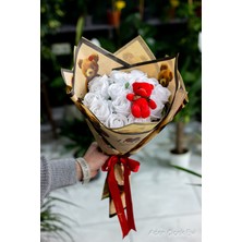 Aden Çiçek Evi Seni Seviyorum Temalı Beyaz Gül Ayıcık Buketi