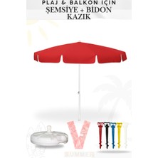 Penthouse Bükülebilir Plaj Bahçe Balkon Şemsiyesi Ince Branda Kumaş 2 Metre 8 Telli ( Bidon + Kazık )