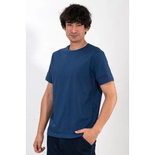 %100 Pamuk Basic Tişört Rahat Kalıp Unisex Günlük Spor T-Shirt Mavi
