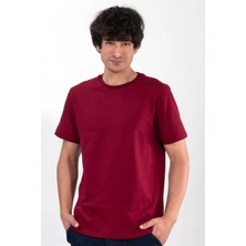 %100 Pamuk Basic Tişört Rahat Kalıp Unisex Günlük Spor T-Shirt Bordo