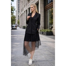 Ruva File Detaylı Siyah Etek